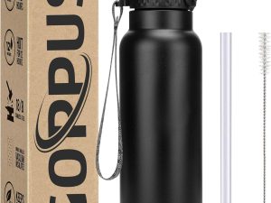 GOPPUS 750ml/24oz Insulated Water Bottles with Straw 0.75 Litre Metal Bottles Steel Thermal Flask Stainless Steel Gym Bottle Double Walled Drinks Bottle Leakproof Hot/Cold Water Flask BPA Free