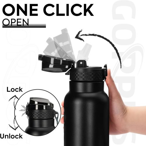 GOPPUS 750ml/24oz Insulated Water Bottles with Straw 0.75 Litre Metal Bottles Steel Thermal Flask Stainless Steel Gym Bottle Double Walled Drinks Bottle Leakproof Hot/Cold Water Flask BPA Free - Image 4