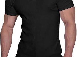 Muscle Cmdr Men's Slim Fit Muscle Polo Shirts Short Sleeve Stretch Quick Dry Tee Casual Golf Athletic T-Shirts (Black)