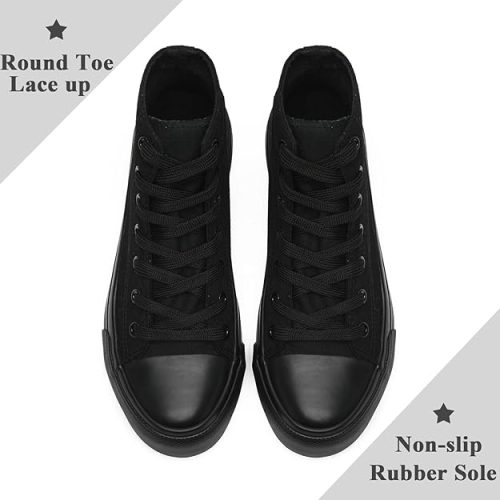 Maxvinci Ladies Canvas Shoes Women High Top Platform Trainers Lace Up Pumps Plimsolls Fashion Sneakers Casual Canvas Tennis Shoes for Women Black - Image 4