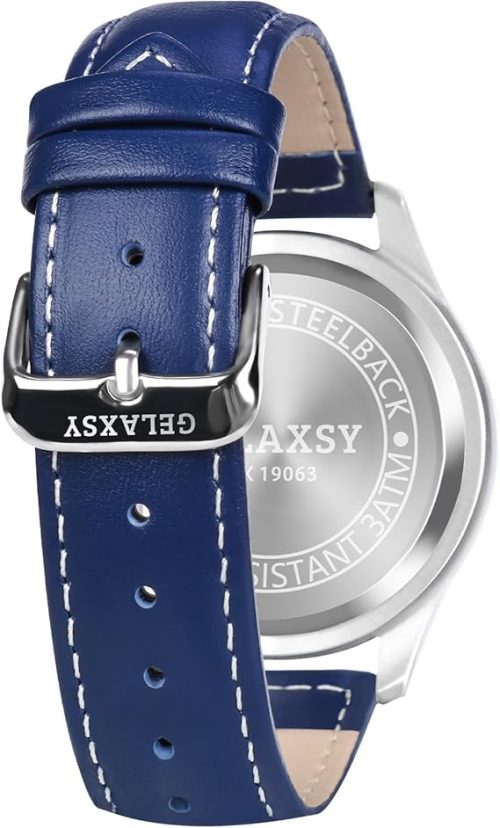 GELAXSY Men's 42mm Chronograph Quartz Watches with Analogue Display Date Window and Leather Strap Water Resistant Wrist Watches for Men (Blue) - Image 5