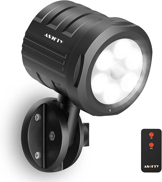 Security Lights Outdoor Motion Sensor, ASOFTY 6 LED 1000 Lumen PIR Wireless Spotlights with Remote Control, IP65 Waterproof 6000K Motion Flood Light for Garage Yard Porch and Patio