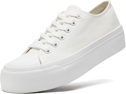 Maxvinci Women's Fashion Sneakers PU Leather Trainers Unisex Ladies Lace-Up Casual Tennis Shoes for Men (White 256)