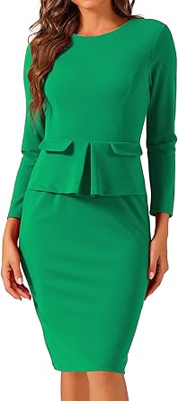 Allegra K Women's Green Peplum Bodycon Pencil Dress - Office Sheath