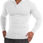 Muscle Cmdr Men's Slim Fit Muscle Polo Shirts Long&Short Sleeve Stretch Quick Dry Tee Casual Golf Athletic T-Shirts (White)
