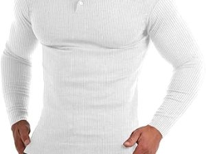 Muscle Cmdr Men's Slim Fit Muscle Polo Shirts Long&Short Sleeve Stretch Quick Dry Tee Casual Golf Athletic T-Shirts (White)