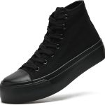 Maxvinci Ladies Canvas Shoes Women High Top Platform Trainers Lace Up Pumps Plimsolls Fashion Sneakers Casual Canvas Tennis Shoes for Women Black