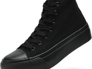 Maxvinci Ladies Canvas Shoes Women High Top Platform Trainers Lace Up Pumps Plimsolls Fashion Sneakers Casual Canvas Tennis Shoes for Women Black