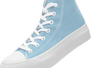 Maxvinci Ladies Canvas Shoes Women High Top Platform Trainers Lace Up Pumps Plimsolls Fashion Sneakers Casual Canvas Tennis Shoes for Women Light Blue