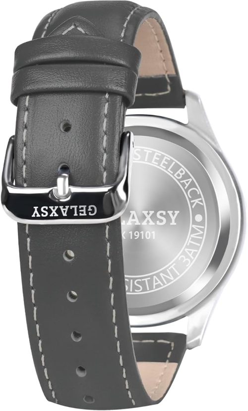 GELAXSY Men's 41mm Quartz Watches with Analogue Display Date Window and Leather Strap Water Resistant Wrist Watches for Men (Gray Silver) - Image 2
