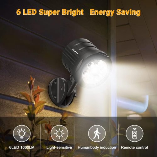 Security Lights Outdoor Motion Sensor, ASOFTY 6 LED 1000 Lumen PIR Wireless Spotlights with Remote Control, IP65 Waterproof 6000K Motion Flood Light for Garage Yard Porch and Patio - Image 3