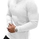 Muscle Cmdr Men's Ribbed Henley Shirt Slim Fit Muscle Shirt Fitted Cotton Long Sleeve Casual T-Shirt White