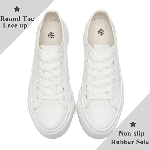 Maxvinci Women's Fashion Sneakers PU Leather Trainers Unisex Ladies Lace-Up Casual Tennis Shoes for Men (White 256) - Image 2