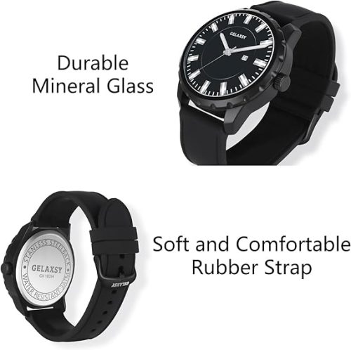 GELAXSY Mens Watches 48mm Large Face Quartz Watches with Analogue Display Date Window and Rubber Strap Wrist Watches for Men Water Resistant Watches for Men - Image 3