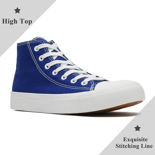 Sharllen Ladies Canvas Shoes Women, Unisex Mens High Top Trainers Women Lace up Pumps Plimsolls Casual Sneakers Canvas Plimsoles Flat Shoes (Navy Blue 265) - Image 2