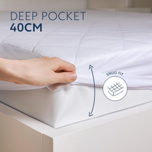 Dreamzie Quilted Mattress Protector, up to 40 cm - Deep Fitted Double Mattress Cover - Oeko-tex and Breathable - Not Waterproof - Image 3