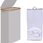 Efluky 75L Slim Laundry Baskets with Lid, Collapsible Laundry Hamper with Removable Bag, Small Slimline Washing Basket for Dirty Clothes, Cloth Storage Basket Light Grey