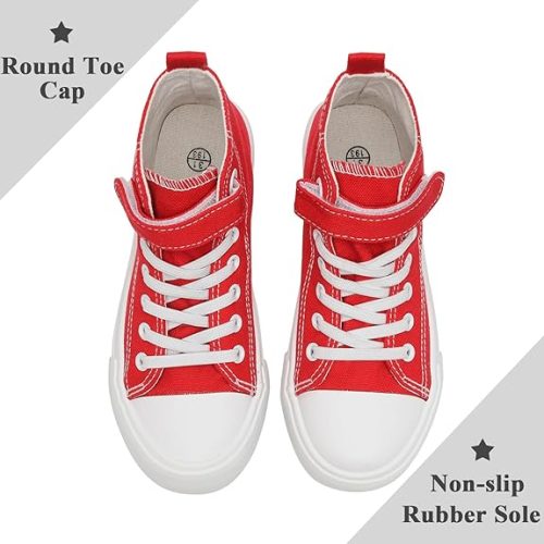 Maxvinci Girls Trainers High Top Kids Easy Fasten Canvas Shoes Toddler Boys Lightweight School PE Pumps Casual Shoes (Red 200) - Image 4