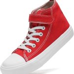 Maxvinci Girls Trainers High Top Kids Easy Fasten Canvas Shoes Toddler Boys Lightweight School PE Pumps Casual Shoes (Red 200)