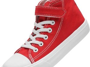 Maxvinci Girls Trainers High Top Kids Easy Fasten Canvas Shoes Toddler Boys Lightweight School PE Pumps Casual Shoes (Red 200)