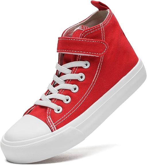 Maxvinci Girls Trainers High Top Kids Easy Fasten Canvas Shoes Toddler Boys Lightweight School PE Pumps Casual Shoes (Red 200)