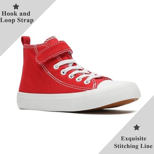 Maxvinci Girls Trainers High Top Kids Easy Fasten Canvas Shoes Toddler Boys Lightweight School PE Pumps Casual Shoes (Red 200) - Image 2
