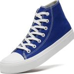 Sharllen Ladies Canvas Shoes Women, Unisex Mens High Top Trainers Women Lace up Pumps Plimsolls Casual Sneakers Canvas Plimsoles Flat Shoes (Navy Blue 265)