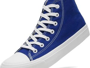 Sharllen Ladies Canvas Shoes Women, Unisex Mens High Top Trainers Women Lace up Pumps Plimsolls Casual Sneakers Canvas Plimsoles Flat Shoes (Navy Blue 265)