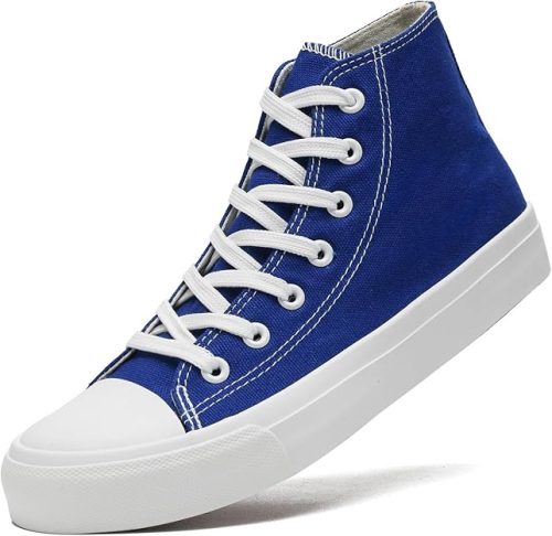 Sharllen Ladies Canvas Shoes Women, Unisex Mens High Top Trainers Women Lace up Pumps Plimsolls Casual Sneakers Canvas Plimsoles Flat Shoes (Navy Blue 265)