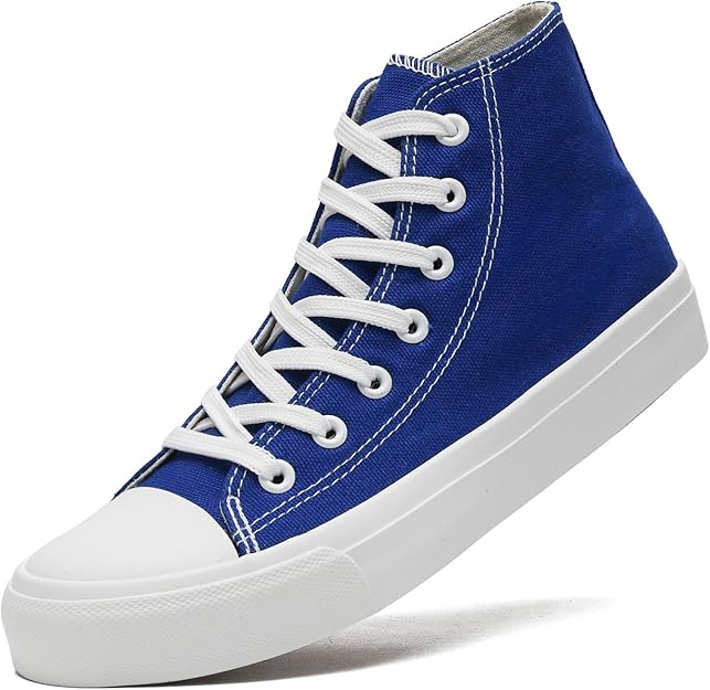 Sharllen Ladies Canvas Shoes Women, Unisex Mens High Top Trainers Women Lace up Pumps Plimsolls Casual Sneakers Canvas Plimsoles Flat Shoes (Navy Blue 265)