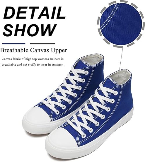 Sharllen Ladies Canvas Shoes Women, Unisex Mens High Top Trainers Women Lace up Pumps Plimsolls Casual Sneakers Canvas Plimsoles Flat Shoes (Navy Blue 265) - Image 3