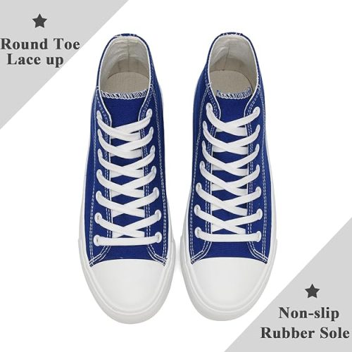 Sharllen Ladies Canvas Shoes Women, Unisex Mens High Top Trainers Women Lace up Pumps Plimsolls Casual Sneakers Canvas Plimsoles Flat Shoes (Navy Blue 265) - Image 4