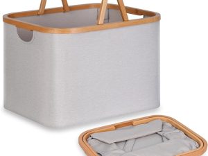 Efluky Laundry Basket with Handles, 43L Collapsible Laundry Baskets, Versatile Foldable Washing Basket, Small Laundry Hamper for Toys, Blankets and Clothes, Outdoor Picnic Basket, Shopping Bag