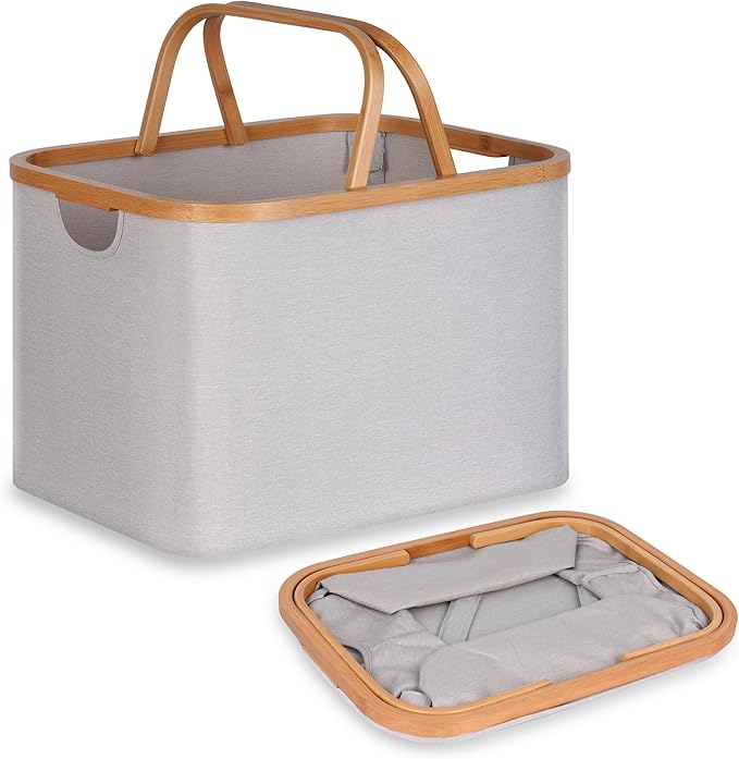 Efluky Laundry Basket with Handles, 43L Collapsible Laundry Baskets, Versatile Foldable Washing Basket, Small Laundry Hamper for Toys, Blankets and Clothes, Outdoor Picnic Basket, Shopping Bag