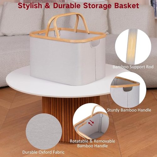 Efluky Laundry Basket with Handles, 43L Collapsible Laundry Baskets, Versatile Foldable Washing Basket, Small Laundry Hamper for Toys, Blankets and Clothes, Outdoor Picnic Basket, Shopping Bag
