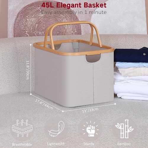 Efluky Laundry Basket with Handles, 43L Collapsible Laundry Baskets, Versatile Foldable Washing Basket, Small Laundry Hamper for Toys, Blankets and Clothes, Outdoor Picnic Basket, Shopping Bag - Image 3