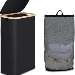 Efluky Slim Laundry Basket with Lid, Tall Narrow Washing Basket for Laundry, Folding Small Slimline Laundry Baskets for Dirty Clothes, 75L Cloth Storage Basket Black
