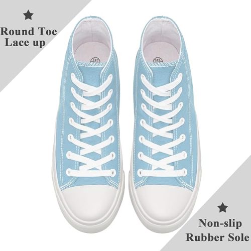 Maxvinci Ladies Canvas Shoes Women High Top Platform Trainers Lace Up Pumps Plimsolls Fashion Sneakers Casual Canvas Tennis Shoes for Women Light Blue - Image 3