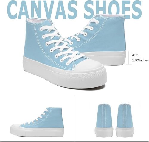 Maxvinci Ladies Canvas Shoes Women High Top Platform Trainers Lace Up Pumps Plimsolls Fashion Sneakers Casual Canvas Tennis Shoes for Women Light Blue - Image 2