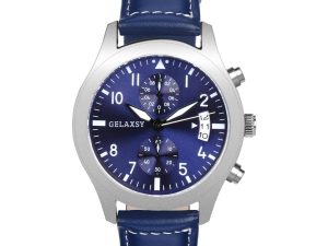 GELAXSY Men's 42mm Chronograph Quartz Watches with Analogue Display Date Window and Leather Strap Water Resistant Wrist Watches for Men (Blue)