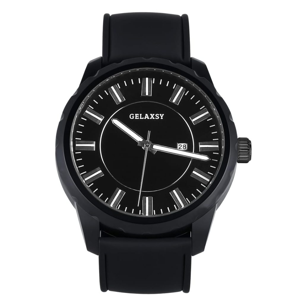 GELAXSY Mens Watches 48mm Large Face Quartz Watches with Analogue Display Date Window and Rubber Strap Wrist Watches for Men Water Resistant Watches for Men - Black