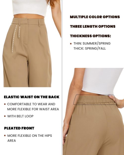 Women's Wide Leg High Waist Business Trousers - FUNYYZO Elastic Back Long Suit Pants - Image 3