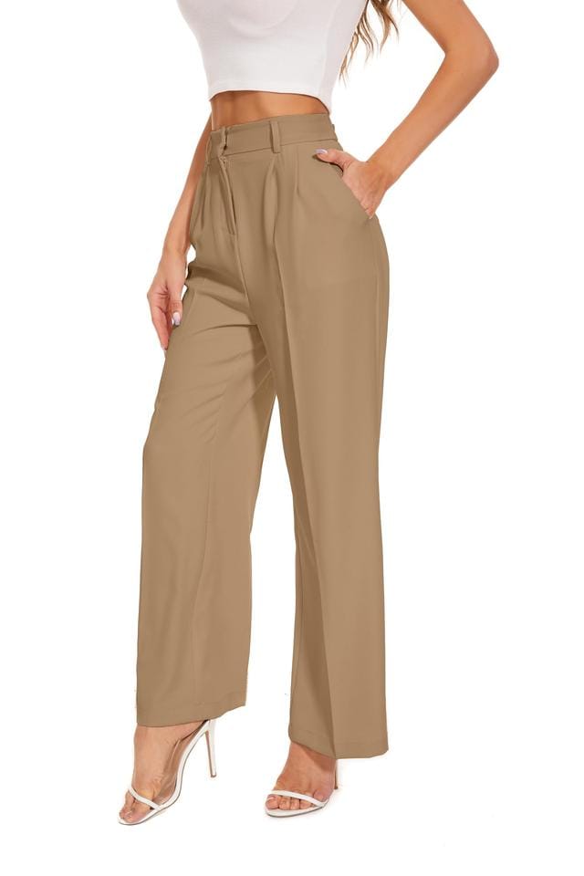 Women's Wide Leg High Waist Business Trousers - FUNYYZO Elastic Back Long Suit Pants