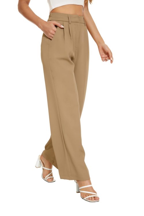 Women's Wide Leg High Waist Business Trousers - FUNYYZO Elastic Back Long Suit Pants - Image 4