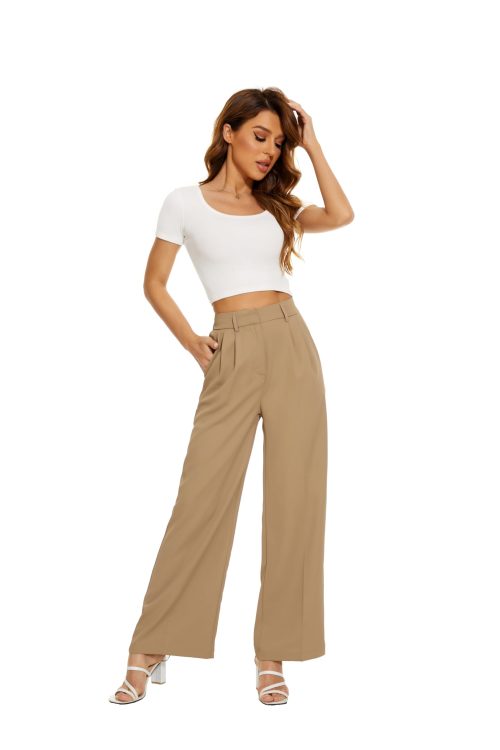 Women's Wide Leg High Waist Business Trousers - FUNYYZO Elastic Back Long Suit Pants - Image 5